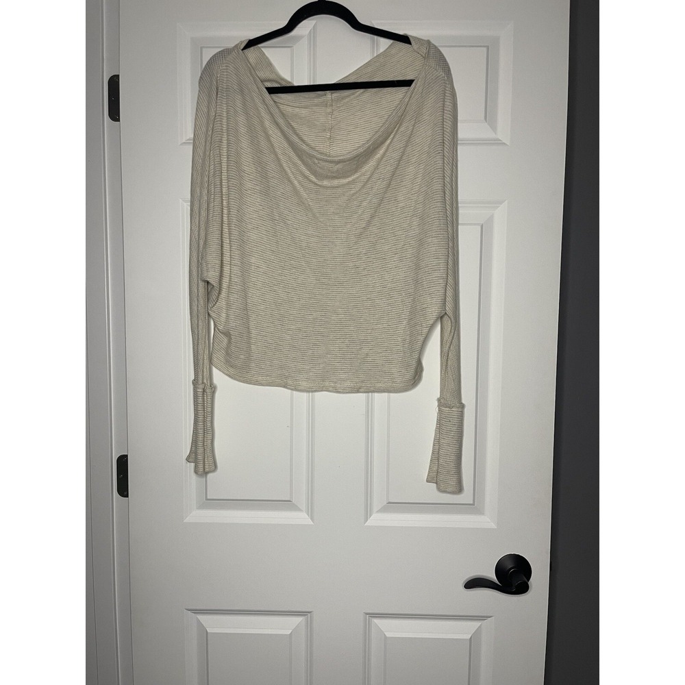 Elan waffle knit Drape blouse small beige Stripe Pattern